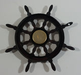 Vintage Captain's Ships Wheel 6 1/4" Diameter Copper Toned Metal Thermometer