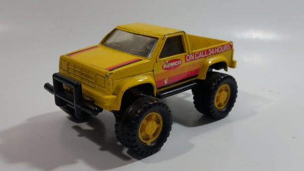 1987 Remco On Call 24 Hours 4x4 Pickup Truck Yellow Pressed Steel Toy Car Vehicle