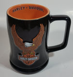 2002 Harley Davidson Motor Cycles "The Eagle Soars" 3D Embossed Black and Orange Ceramic Coffee Mug Cup