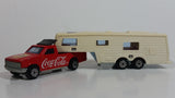 Vintage Majorette Coca-Cola Coke Camping Car Truck Red and 5th Wheel Trailer Camping Car Deluxe Cream White Die Cast Toy Car Vehicle Set No. 278 & No. 313 1/60 Scale