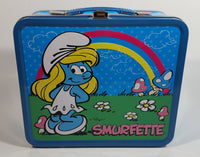 2010 Peyo The Smurfs Smurfette Blue Embossed Tin Metal Lunch Box