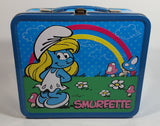 2010 Peyo The Smurfs Smurfette Blue Embossed Tin Metal Lunch Box