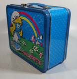 2010 Peyo The Smurfs Smurfette Blue Embossed Tin Metal Lunch Box