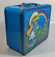 2010 Peyo The Smurfs Smurfette Blue Embossed Tin Metal Lunch Box