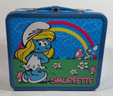 2010 Peyo The Smurfs Smurfette Blue Embossed Tin Metal Lunch Box