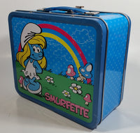 2010 Peyo The Smurfs Smurfette Blue Embossed Tin Metal Lunch Box