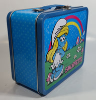 2010 Peyo The Smurfs Smurfette Blue Embossed Tin Metal Lunch Box