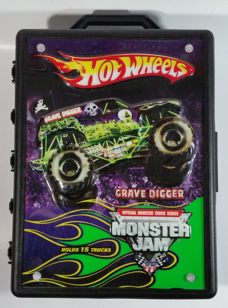 2014 Hot Wheels Monster Jam Grave Digger 15 Monster Trucks Carrying Case Black Plastic Container