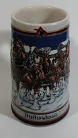 1989 Budweiser Holiday Stein Collection Collector's Series "The hitch on a winter's evening." Ceramic Beer Stein - Handcrafted in Brazil by Ceramarte