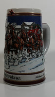 1989 Budweiser Holiday Stein Collection Collector's Series "The hitch on a winter's evening." Ceramic Beer Stein - Handcrafted in Brazil by Ceramarte