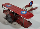 Vintage Style Red and White Bi-Plane Large Tin Metal Military Airplane