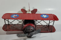 Vintage Style Red and White Bi-Plane Large Tin Metal Military Airplane