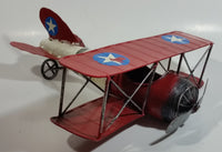 Vintage Style Red and White Bi-Plane Large Tin Metal Military Airplane