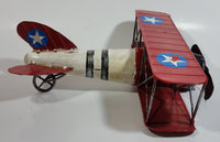 Vintage Style Red and White Bi-Plane Large Tin Metal Military Airplane