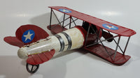 Vintage Style Red and White Bi-Plane Large Tin Metal Military Airplane