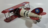 Vintage Style Red and White Bi-Plane Large Tin Metal Military Airplane