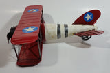 Vintage Style Red and White Bi-Plane Large Tin Metal Military Airplane