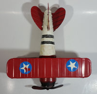 Vintage Style Red and White Bi-Plane Large Tin Metal Military Airplane