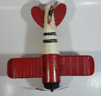 Vintage Style Red and White Bi-Plane Large Tin Metal Military Airplane