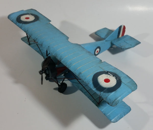 Vintage Style Sky Blue Bi-Plane Large Tin Metal Military Airplane