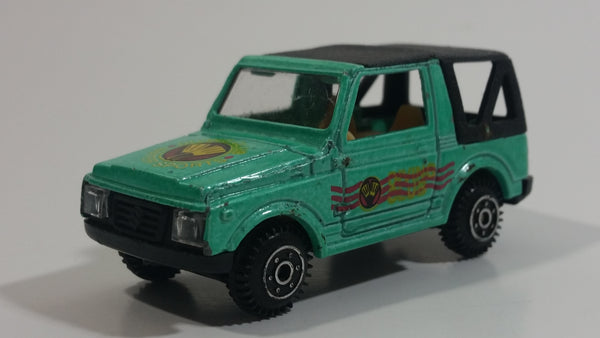 Rare 1986 Edocar Suzuki Samurai Jimny Watersports Diving Club Aqua Green with Black Roof Die Cast Toy Car Vehicle