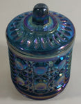 Vintage Indiana Windsor Blue Purple Iridescent Rainbow 4 3/4" Tall Carnival Glass Sugar Bowl with Lid