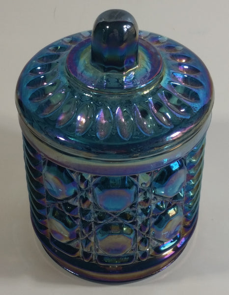 Vintage Indiana Windsor Blue Purple Iridescent Rainbow 4 3/4" Tall Carnival Glass Sugar Bowl with Lid