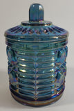 Vintage Indiana Windsor Blue Purple Iridescent Rainbow 4 3/4" Tall Carnival Glass Sugar Bowl with Lid