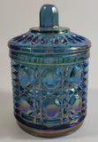 Vintage Indiana Windsor Blue Purple Iridescent Rainbow 4 3/4" Tall Carnival Glass Sugar Bowl with Lid