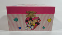 Disney Mickey Mouse and Minnie Mouse Pink Felt Lined Wind Up Musical Keepsake Trinket Box Plays "I Want To Be Loved By You"