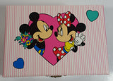 Disney Mickey Mouse and Minnie Mouse Pink Felt Lined Wind Up Musical Keepsake Trinket Box Plays "I Want To Be Loved By You"