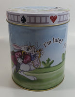 2010 Cardew Design N.A. Inc. Disney Alice In Wonderland's Cafe Rabbit "I'm Late! I'm Late!" 6" Tall Cylindrical Shaped Tin Metal Container