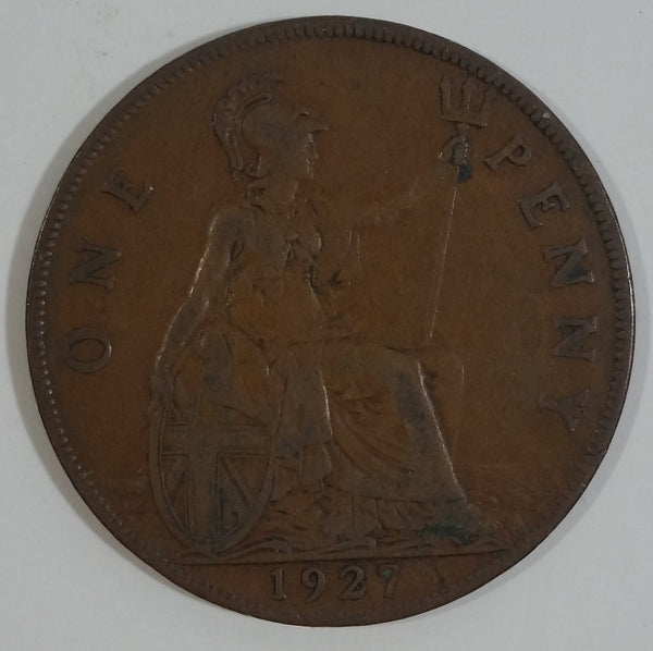 1927 Great Britain King George V One Penny Bronze Coin Currency
