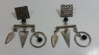 Feather, Triangle, and Circle Themed Metal Push Back Earrings