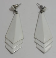 Art Deco Style White Metal Earrings