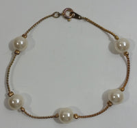 Pearl and Gold Tone Chain 7 1/2" Long Bracelet