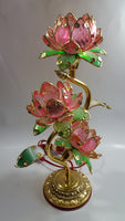 Vintage Pink Lotus Flowers 3 Tiered Hard Plastic Plant Style Table Lamp - Not Working