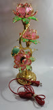 Vintage Pink Lotus Flowers 3 Tiered Hard Plastic Plant Style Table Lamp - Not Working