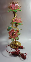 Vintage Pink Lotus Flowers 3 Tiered Hard Plastic Plant Style Table Lamp - Not Working