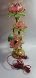 Vintage Pink Lotus Flowers 3 Tiered Hard Plastic Plant Style Table Lamp - Not Working