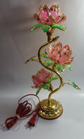 Vintage Pink Lotus Flowers 3 Tiered Hard Plastic Plant Style Table Lamp - Not Working