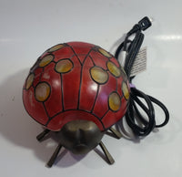 Red with Yellow Dots Painted Glass Bronze Finish Ladybug Ladybird Beetle Lamp Light