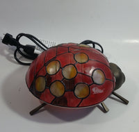 Red with Yellow Dots Painted Glass Bronze Finish Ladybug Ladybird Beetle Lamp Light