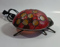 Red with Yellow Dots Painted Glass Bronze Finish Ladybug Ladybird Beetle Lamp Light