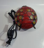 Red with Yellow Dots Painted Glass Bronze Finish Ladybug Ladybird Beetle Lamp Light