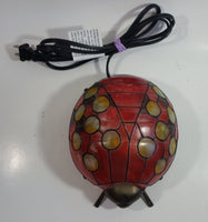 Red with Yellow Dots Painted Glass Bronze Finish Ladybug Ladybird Beetle Lamp Light