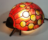 Red with Yellow Dots Painted Glass Bronze Finish Ladybug Ladybird Beetle Lamp Light