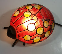 Red with Yellow Dots Painted Glass Bronze Finish Ladybug Ladybird Beetle Lamp Light