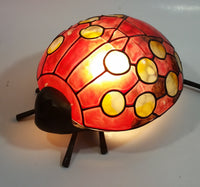 Red with Yellow Dots Painted Glass Bronze Finish Ladybug Ladybird Beetle Lamp Light