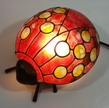 Red with Yellow Dots Painted Glass Bronze Finish Ladybug Ladybird Beetle Lamp Light